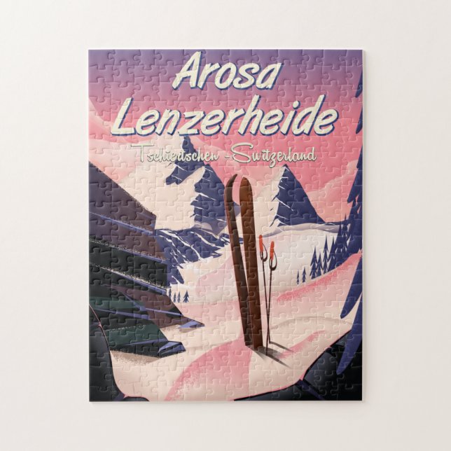 Quebra-cabeça Arosa Lenzerheide, poster de esqui Suiça. Ímã (Vertical)