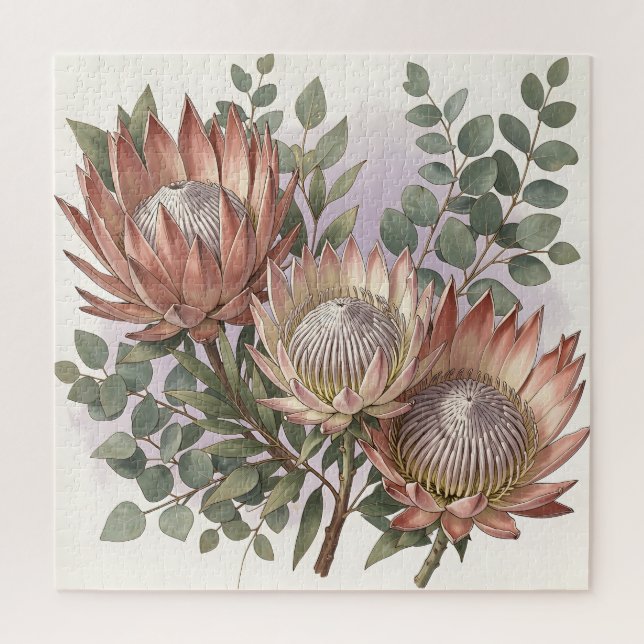 Quebra-cabeça Arranjo Botânico de Eucalipto Protea Rosa  (Vertical)