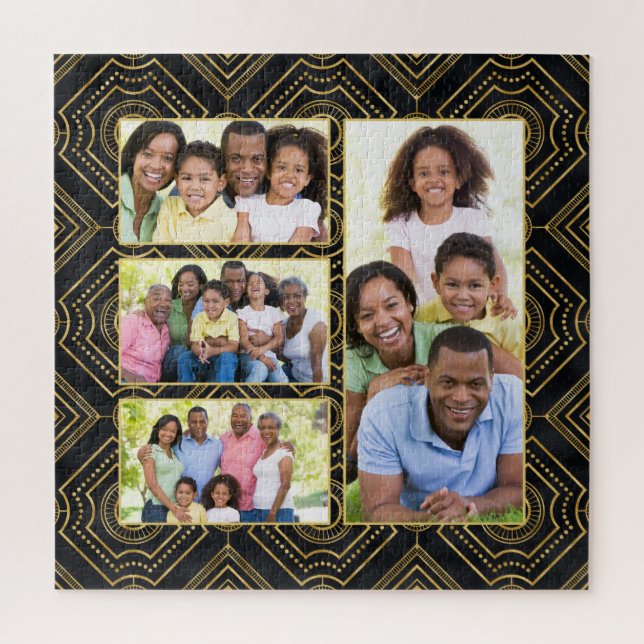 Quebra-cabeça Art Deco Black Black Add Your Family Photo Collage (Vertical)