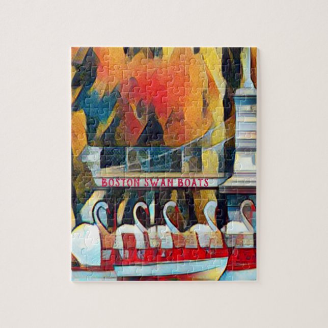 Quebra-cabeça Art Deco Boston Swan Boats sobre fundo negro (Vertical)