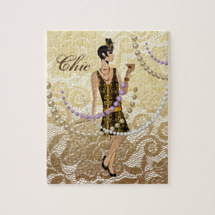 Quebra-cabeça Art Deco Lady Dourada Lace
