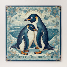 Quebra-cabeça Art Deco Penguin Ice Bird Couple Floral Snow Ocean