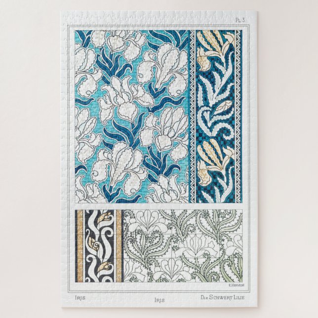 Quebra-cabeça Art nouveau iris lily floral art (Vertical)