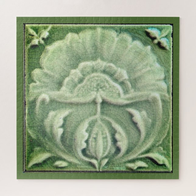 Quebra-cabeça Art nouveau jugendstil azulejo verde (Horizontal)