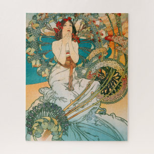 Quebra-cabeça Art Nouveau Mucha Mulher De Cabelo Escuro