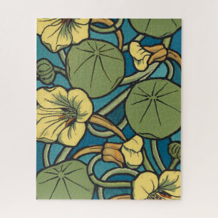 Quebra-cabeça Art Nouveau Nasturtium Azul Dourado floral Verneui