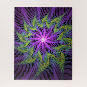 Quebra-cabeça Arte abstrata fractal moderna flor roxa verde