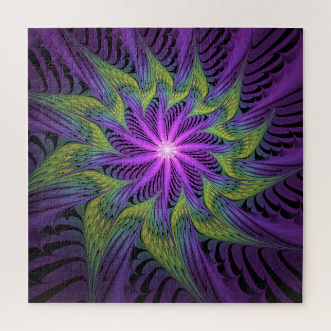 Quebra-cabeça Arte abstrata fractal moderna flor roxa verde (Vertical)