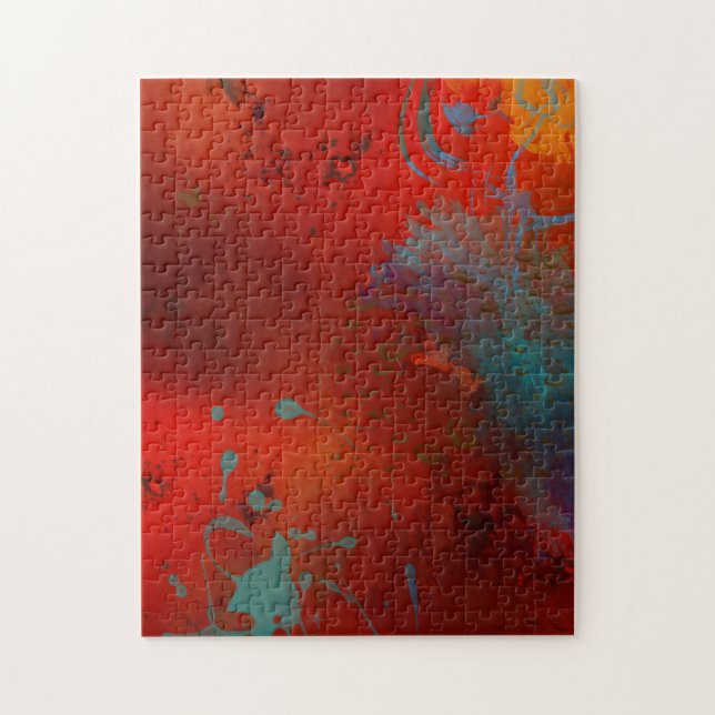 Quebra-cabeça Arte Abstrata Grunge Vermelho, Aqua e Dourado (Vertical)
