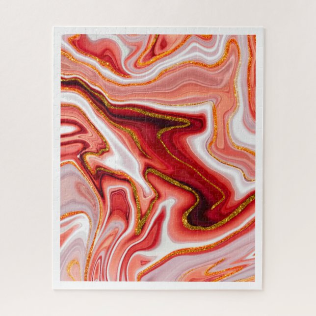 Quebra-cabeça Arte Abstrata Vibrante Vermelha e Dourada (Vertical)