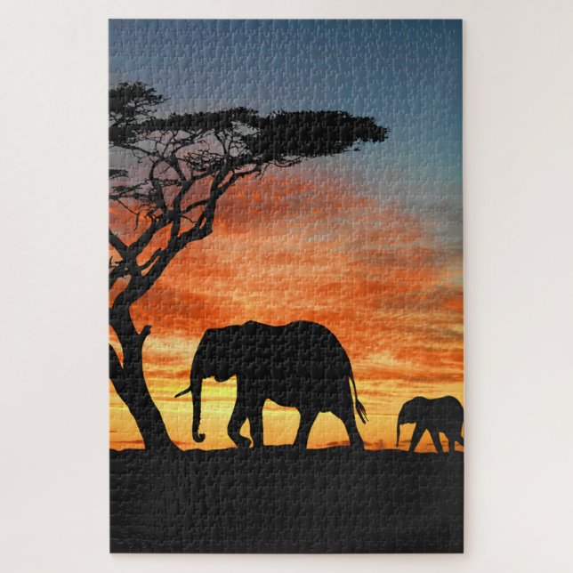 Quebra-cabeça Arte Afafricana De Elefante Sunset (Vertical)