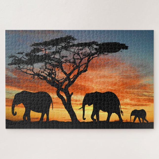 Quebra-cabeça Arte Afafricana De Elefante Sunset (Horizontal)