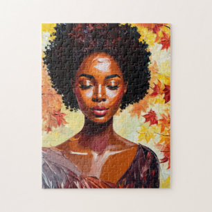 Quebra-cabeça Arte Afro do outono da Mulher Negra