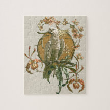 Arte Antiga Modernista, Papagaio Cacatua, Flores d
