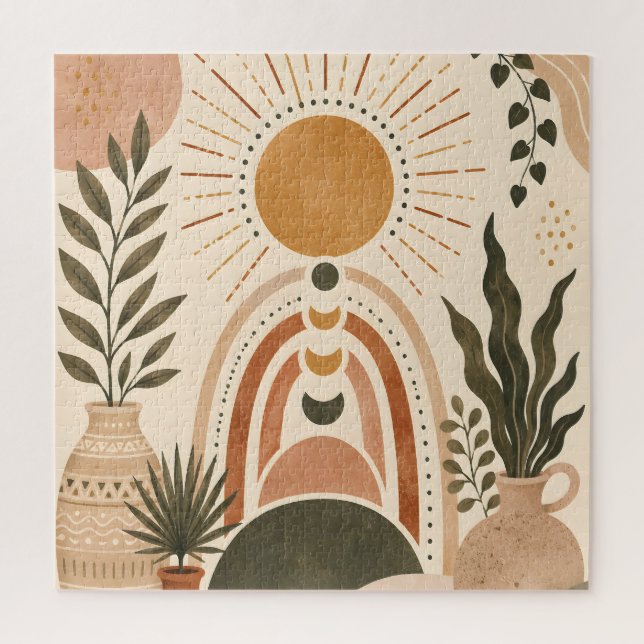 Quebra-cabeça Arte Botânica e Sol Boho (Vertical)