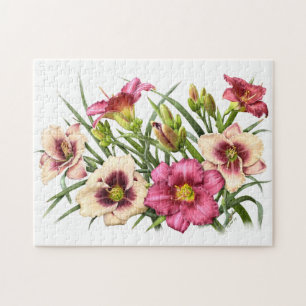 Quebra-cabeça Arte Botânica Red Daylily Buquê