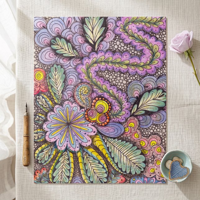 Quebra-cabeça Arte caprichosa de flores pastéis desenhadas à mão (Criador carregado)