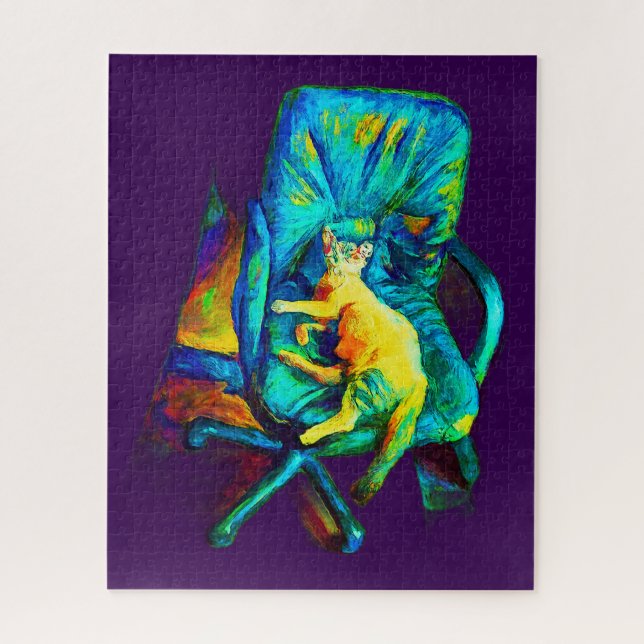 QUEBRA-CABEÇA ARTE CIRURREAL DE CORES SÓLIDAS DE GATO (Vertical)