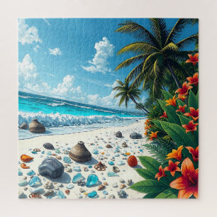 Quebra-cabeça Arte Costeira bonito da Cena Tropical de Praia Cos
