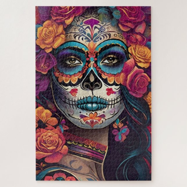 Quebra-cabeça Arte craniana Expressiva do Açúcar: Mulher no Crân (Vertical)