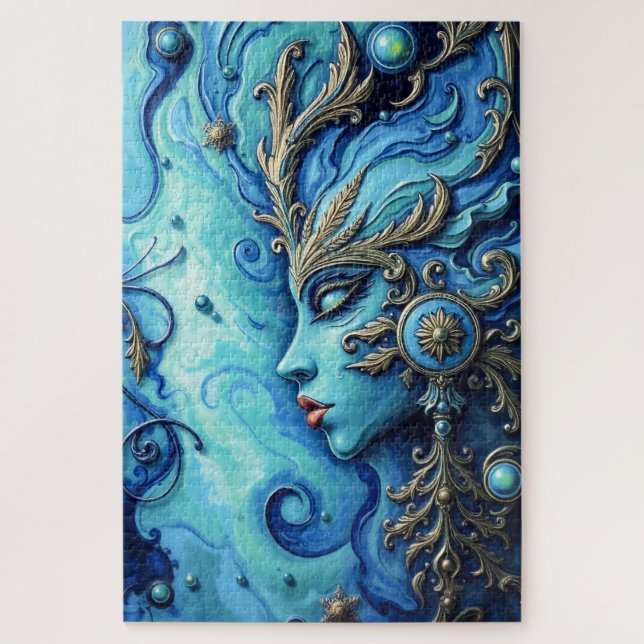 Quebra-cabeça Arte da Deusa Azul Mística - Detalhes Dourados do  (Vertical)