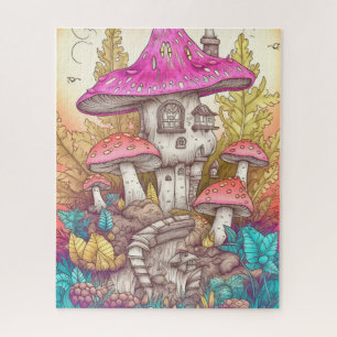 Quebra-cabeça Arte da Ilustração da Aldeia de Mushroom Retro