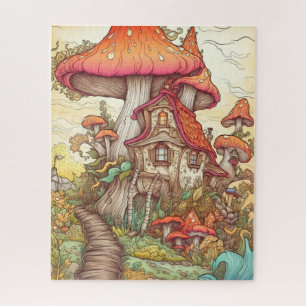 Quebra-cabeça Arte da Ilustração da Vila Selvagem de Cogumelos