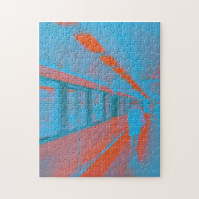 Quebra-cabeça Arte da mulher parisiense no metrô em laranja azul (Vertical)