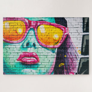 Quebra-cabeça Arte da rua de uma mulher vestindo óculos de sol