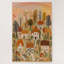 Arte de Aquarela de Autumn Village