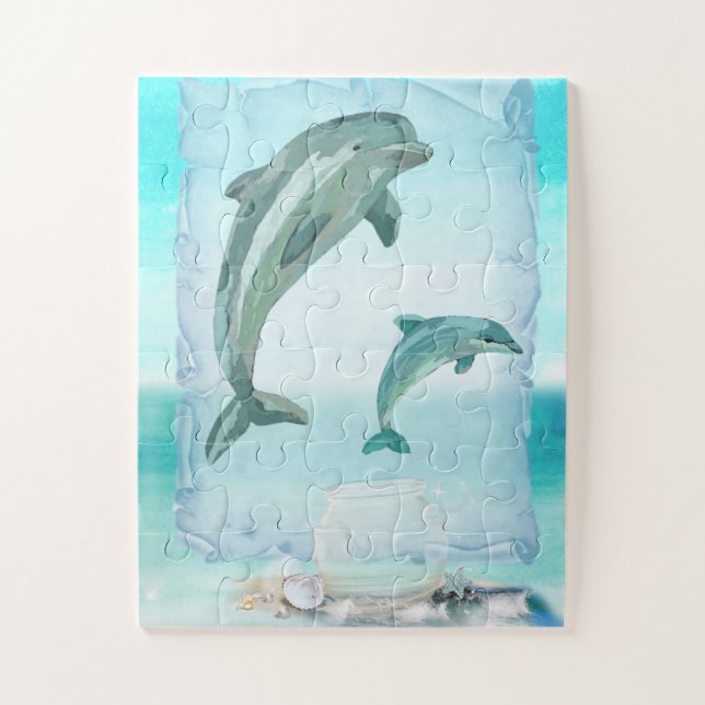 Quebra-cabeça Arte de Aquarelas dos Golfinhos de Praia (Vertical)