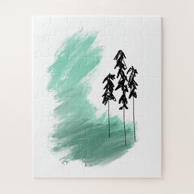 Quebra-cabeça arte de árvore verde escandinava simples moderno m (Vertical)