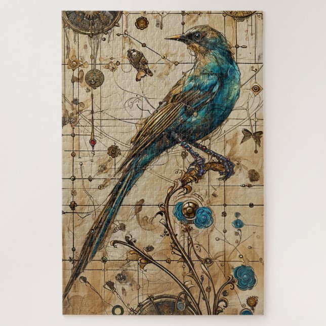 Quebra-cabeça Arte de Aves Steampunk Difícil (Vertical)