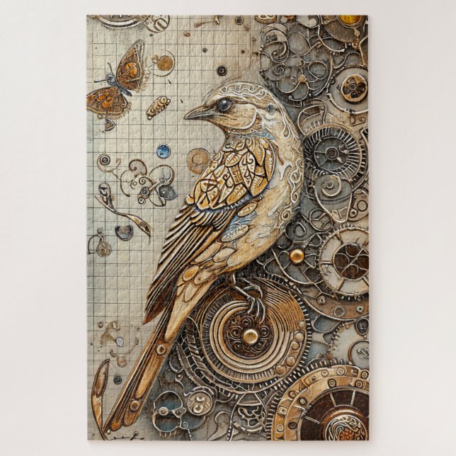Quebra-cabeça Arte de Aves Steampunk Difícil (Vertical)