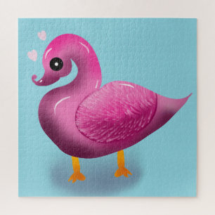 Quebra-cabeça Arte de berçário de Pato Rosa Kawaii Fofo & Coraçõ