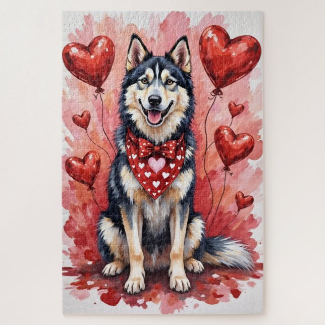 Quebra-cabeça Arte de Cachorro do Dia dos Namorados Malamute do  (Vertical)
