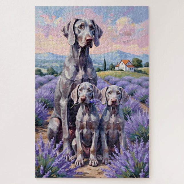 Quebra-cabeça Arte de Campo de Lavanda Weimaraner (Vertical)