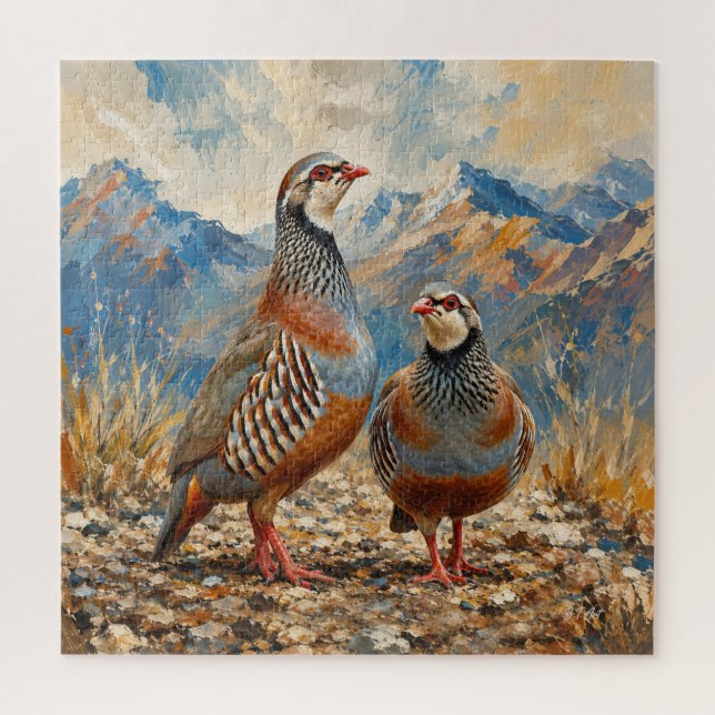 Quebra-cabeça Arte de casal de perdiz Chukar (Vertical)