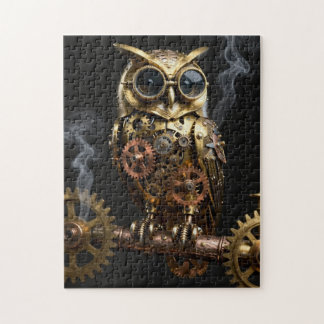 Quebra-cabeça Arte de Coruja Mecânica Steampunk em Galho de Reló