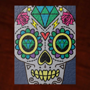 Quebra-cabeça Arte de Crânio de Açúcar Cinza, Dia dos Mortos