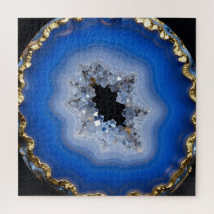 Quebra-cabeça Arte de Cristal com Borda Dourada de Ágata Azul