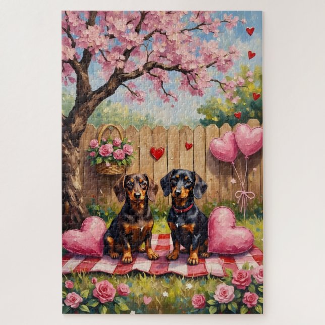 Quebra-cabeça Arte de Dachshund para o Dia dos Namorados (Vertical)