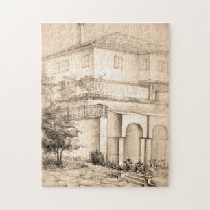 Quebra-cabeça Arte de desenho da arquitetura tradicional da casa