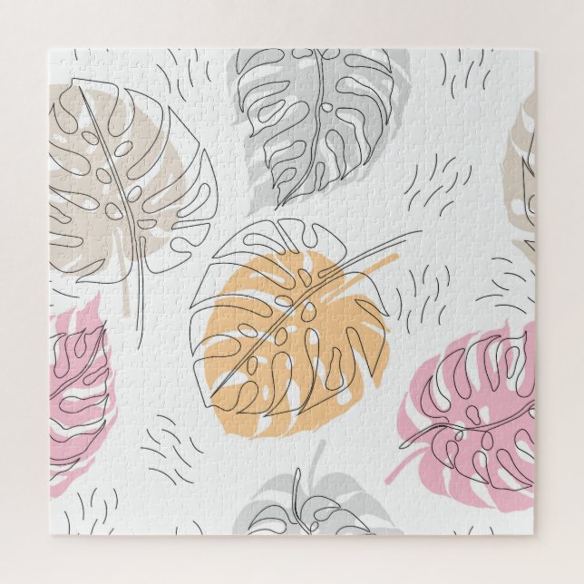 Quebra-cabeça Arte de Desenho de Linha Monstera Exótica (Vertical)