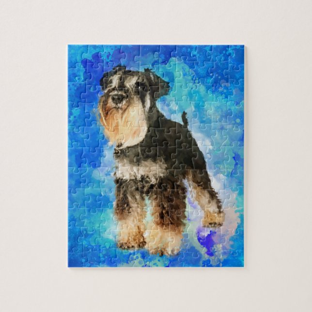 Quebra-cabeça Arte de Digitas da aguarela do Schnauzer diminuto (Vertical)
