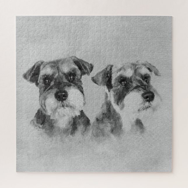 Quebra-cabeça Arte de Digitas do Grayscale dos Schnauzers (Vertical)