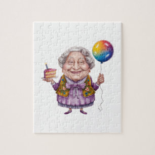 Quebra-cabeça Arte de festa de aniversário de avó divertida de b
