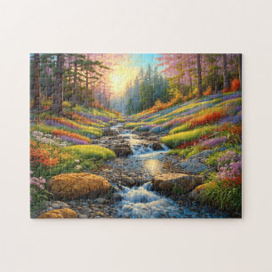 Quebra-cabeça Arte de Flores Coloridas da Floresta