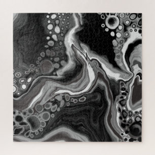 Quebra-cabeça Arte de Fluidos Digitais de Mármore Preto e Branco