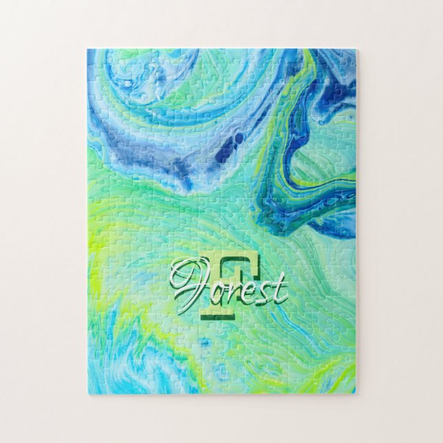 Quebra-cabeça Arte de Fluxo Acrilato Azul Aqua (Vertical)